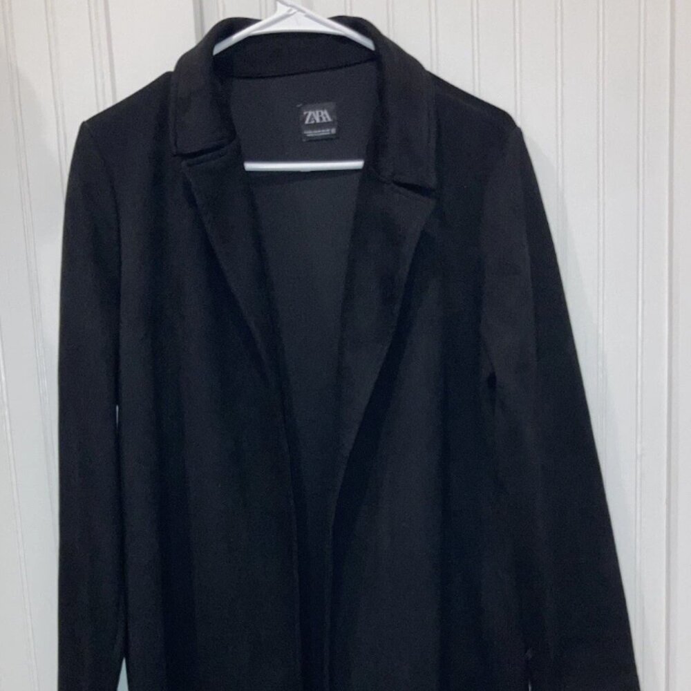 Zara Jacket Women’s Size M BlackOpen Front Coat Pockets Blazer Overcoat Classic
